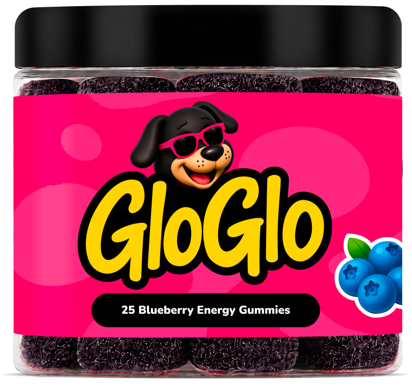 GloGlo blueberry energy gummies jar