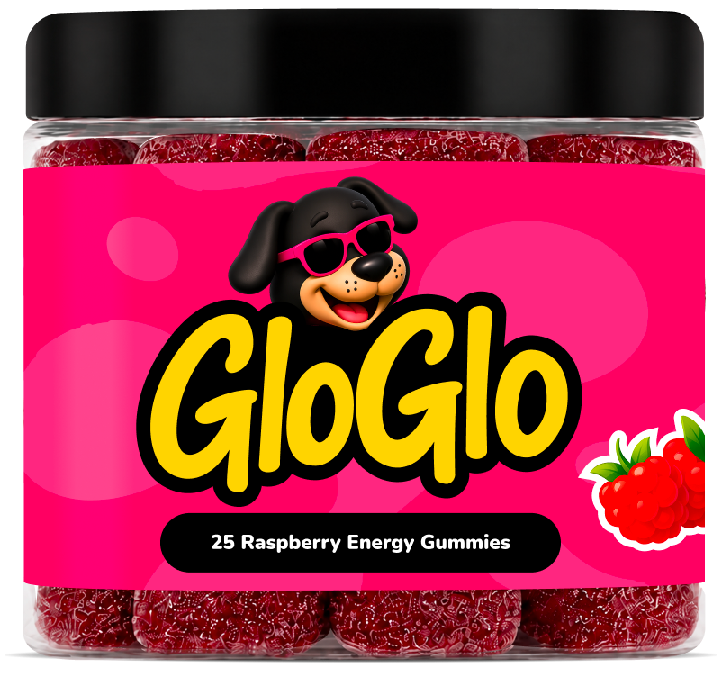 GloGlo raspberry energy gummies jar